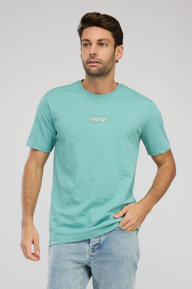 טי שירט קצרה לגברים עם צווארון עגול