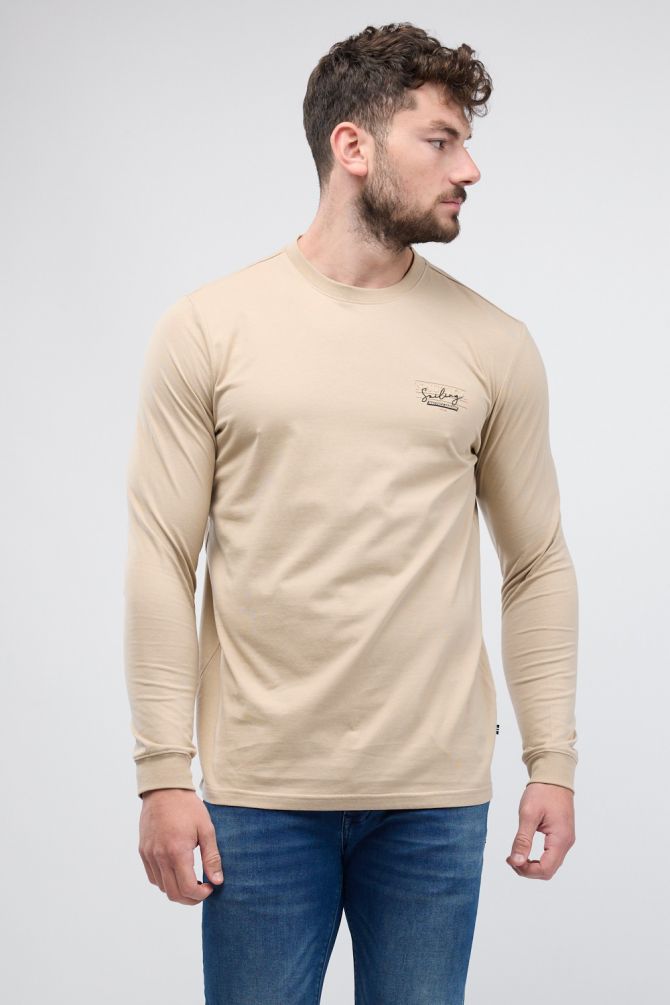 טי שירט Nautica עם שרוולים ארוכים והדפס דו צדדי לגברים