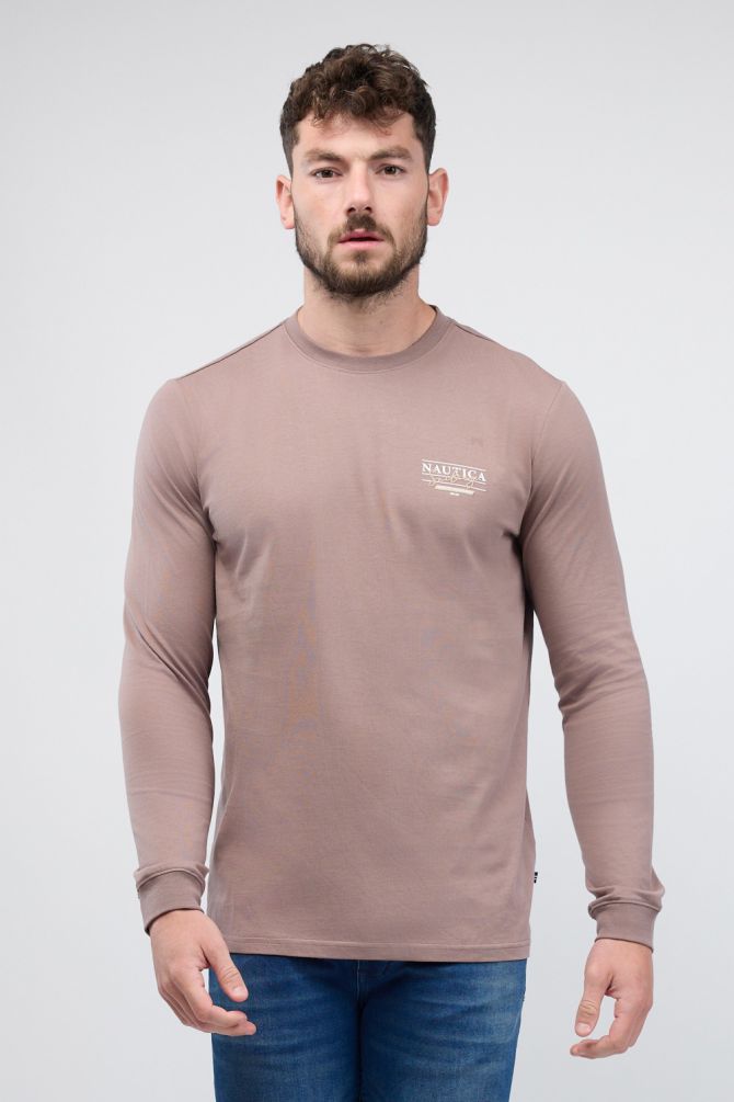 טי שירט Nautica עם שרוולים ארוכים והדפס דו צדדי לגברים