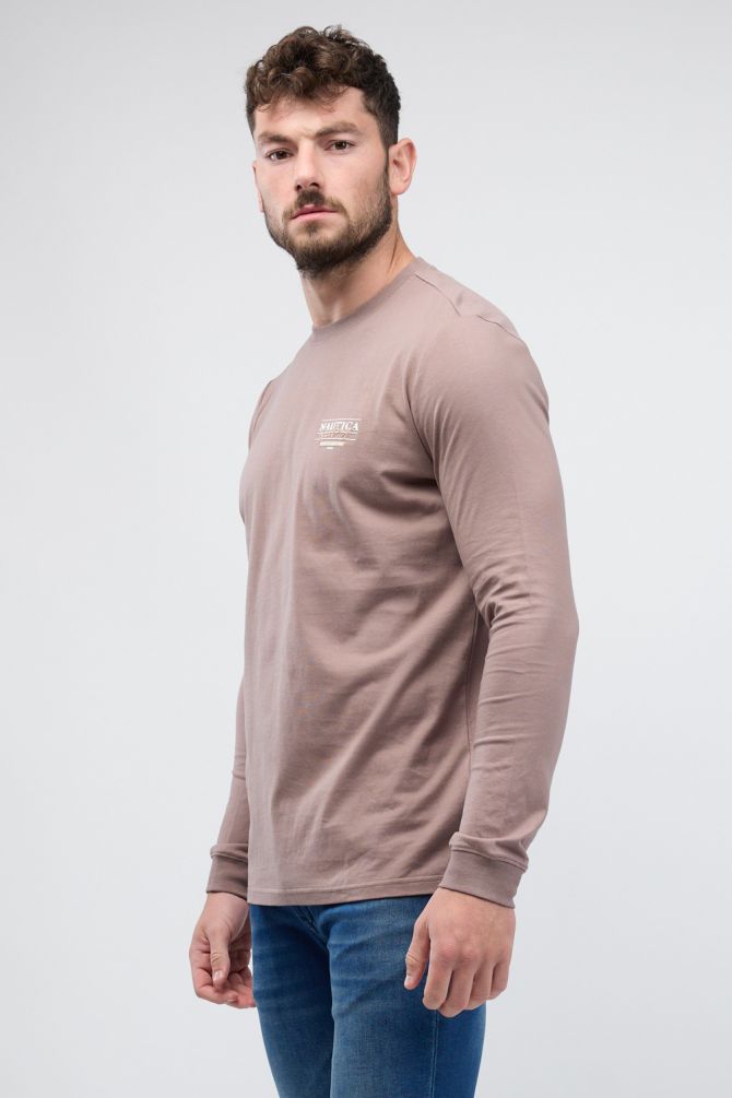 טי שירט Nautica עם שרוולים ארוכים והדפס דו צדדי לגברים