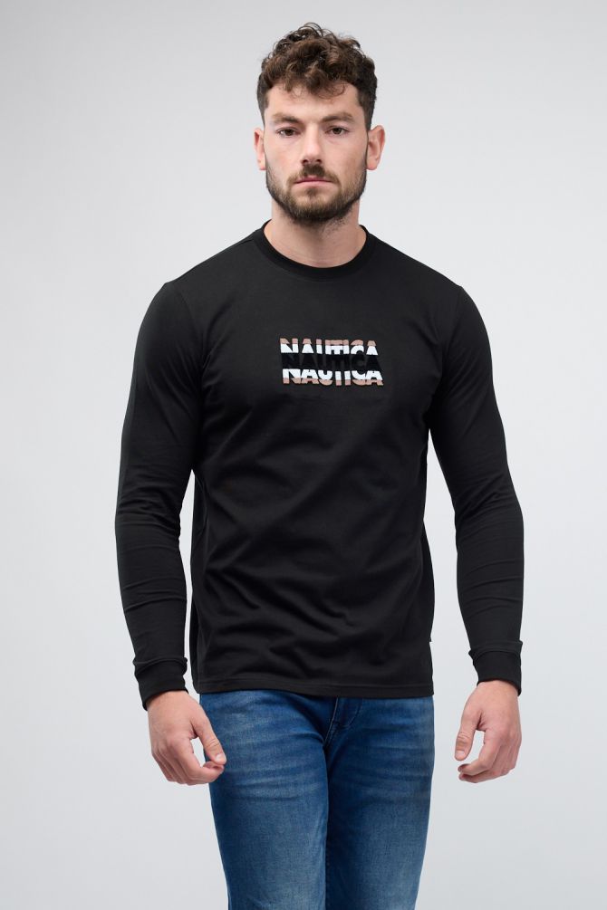 טי שירט ארוכה Nautica עם רקמה לגברים