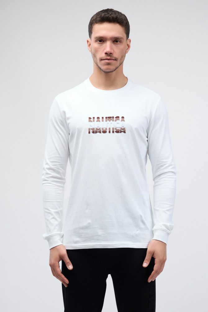 טי שירט ארוכה Nautica עם רקמה לגברים