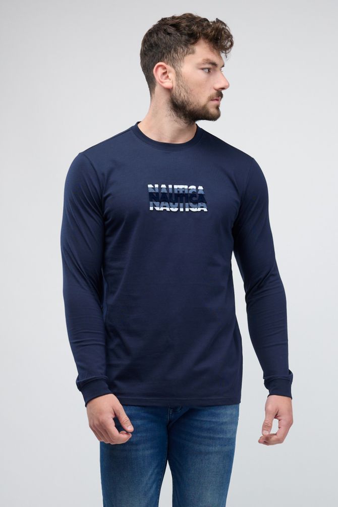 טי שירט ארוכה Nautica עם רקמה לגברים