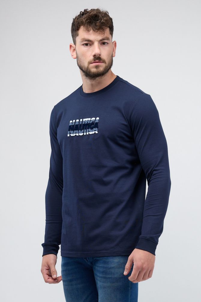 טי שירט ארוכה Nautica עם רקמה לגברים