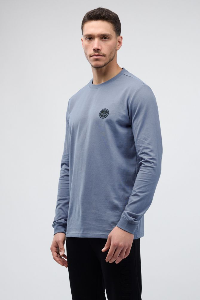 טי שירט Nautica עם שרוולים ארוכים והדפס דו צדדי לגברים