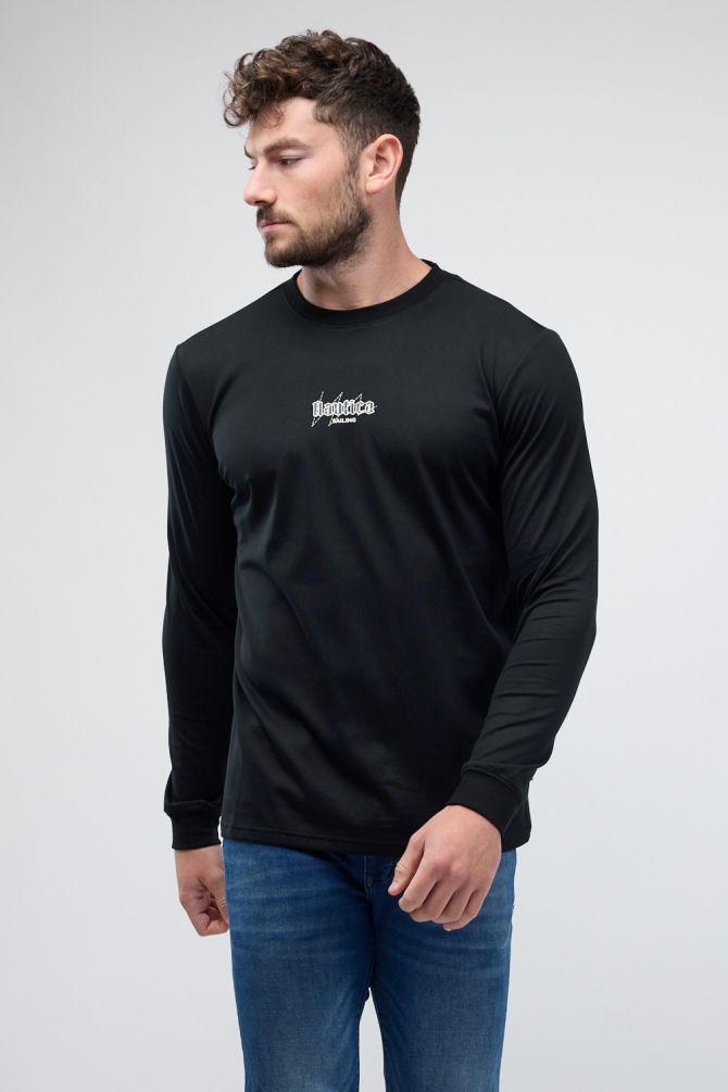 טי שירט Nautica עם שרוולים ארוכים והדפס דו צדדי לגברים