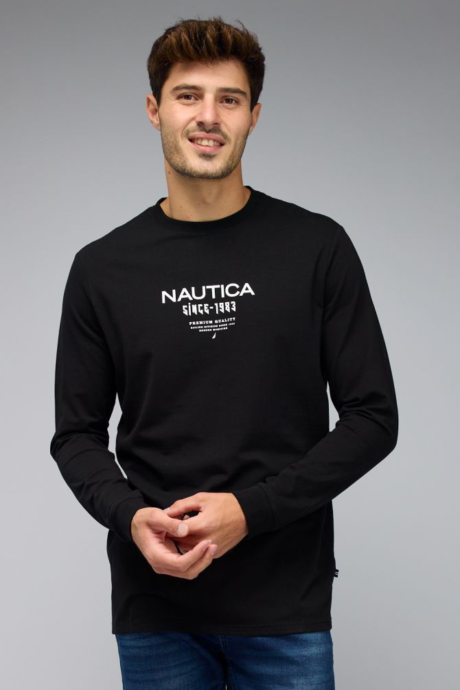 טי שירט עם שרוולים ארוכים והדפס Nautica דו צדדי לגברים