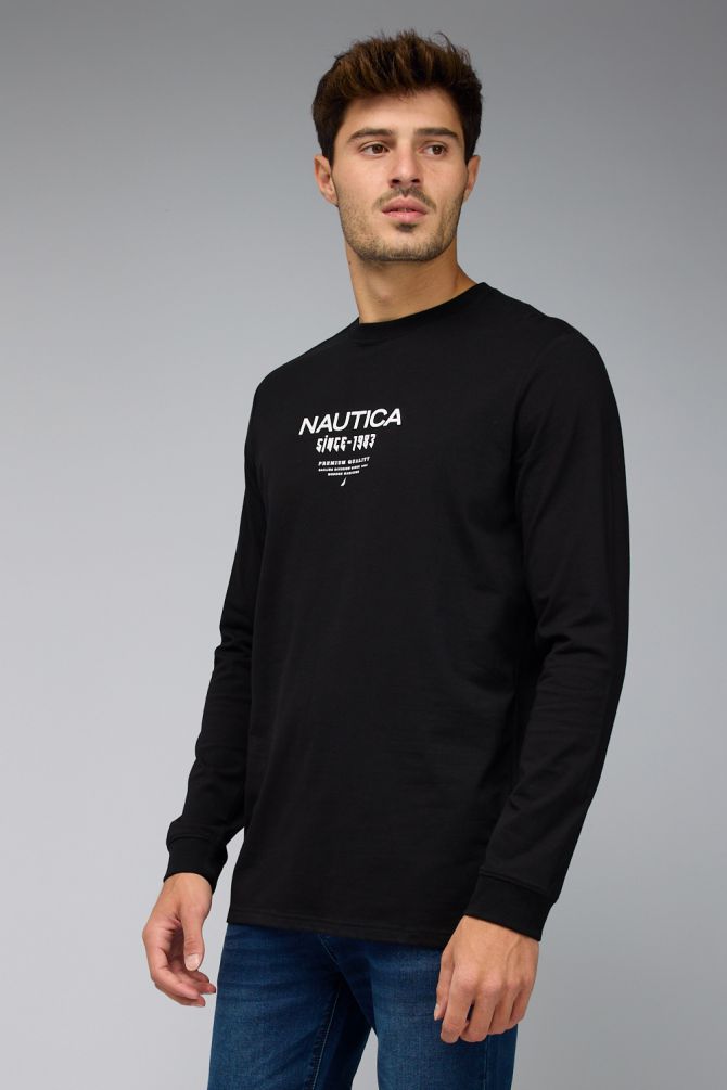טי שירט עם שרוולים ארוכים והדפס Nautica דו צדדי לגברים