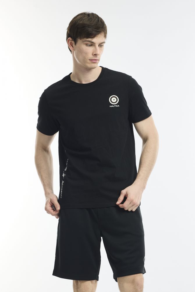 טי שירט צווארון עגול עם לוגו גלגל