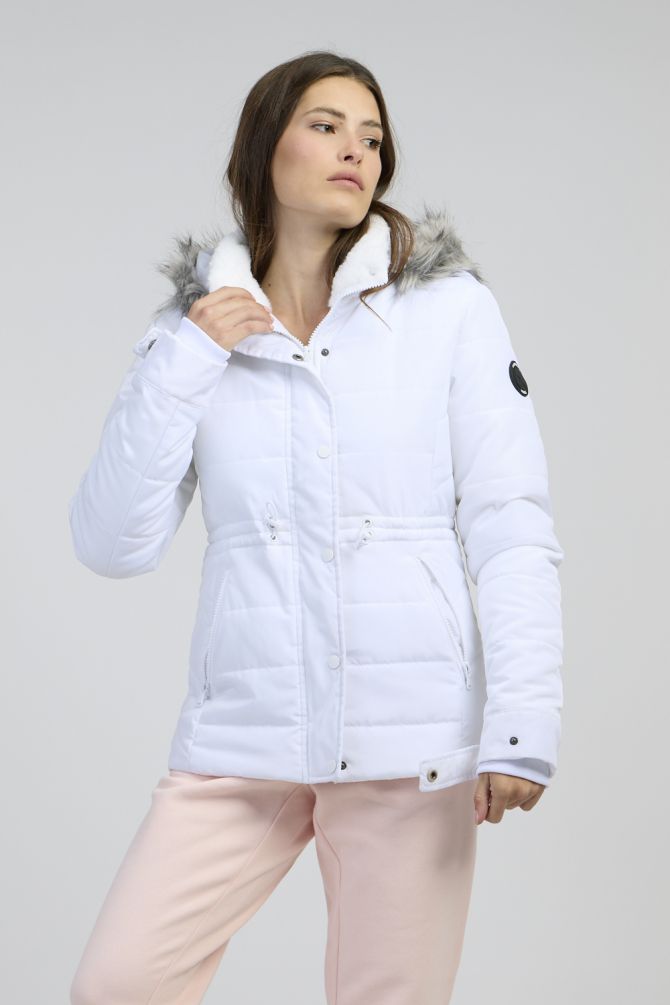 מעיל פוך עם כובע פרווה לאישה