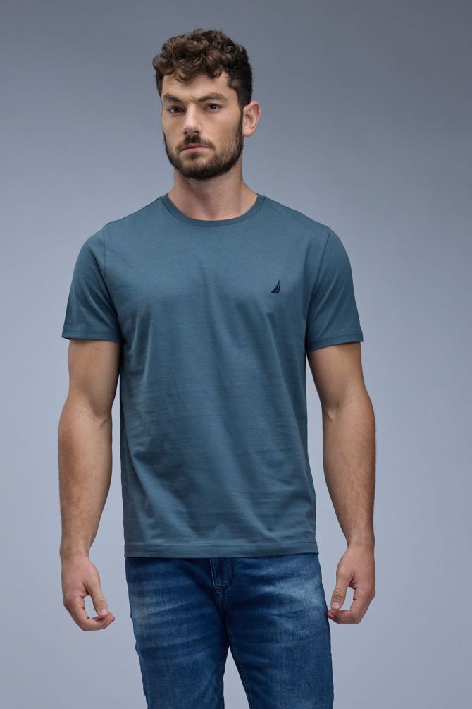 טי שירט קצרה עם לוגו Nautica רקום לגברים