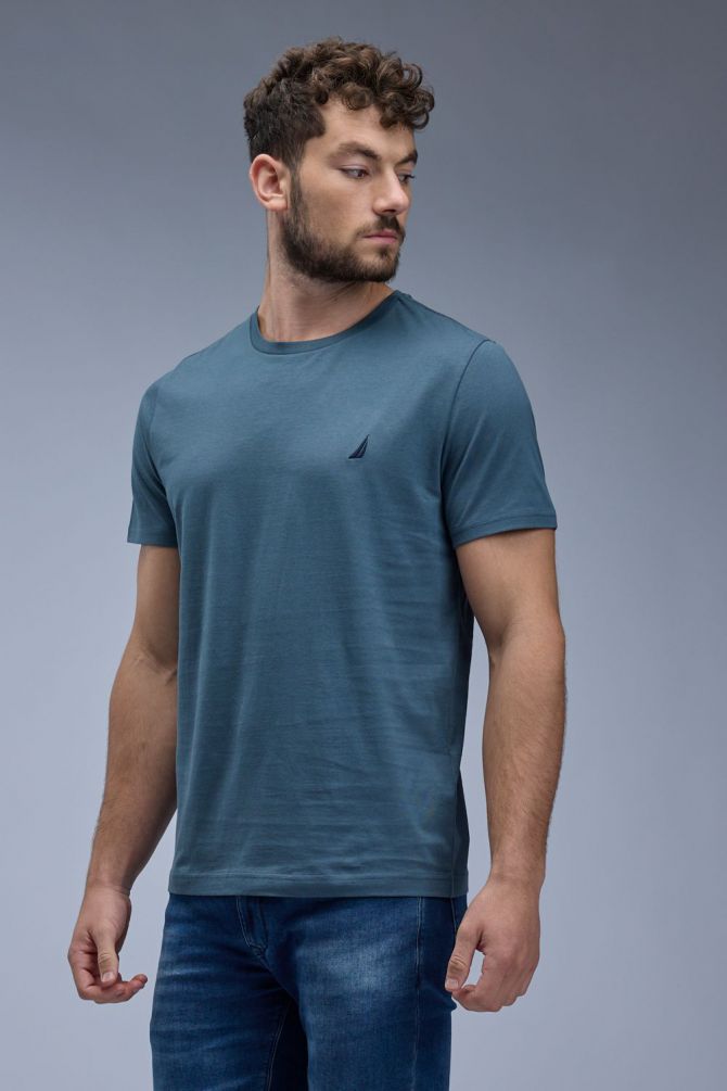 טי שירט קצרה עם לוגו Nautica רקום לגברים