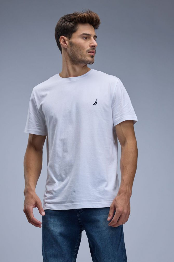 טי שירט קצרה עם לוגו Nautica רקום לגברים