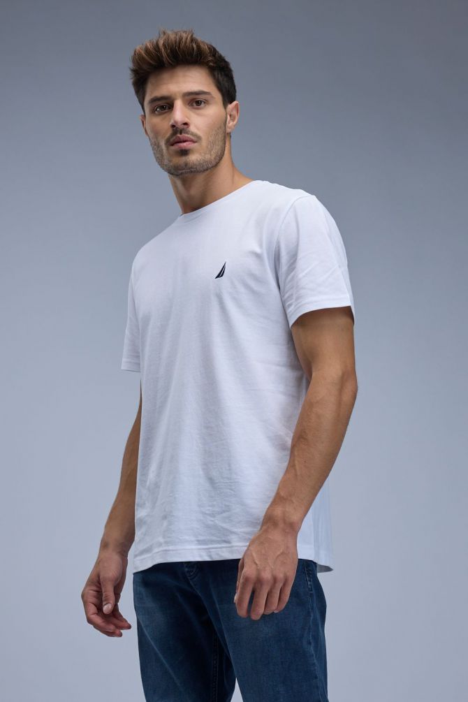 טי שירט קצרה עם לוגו Nautica רקום לגברים