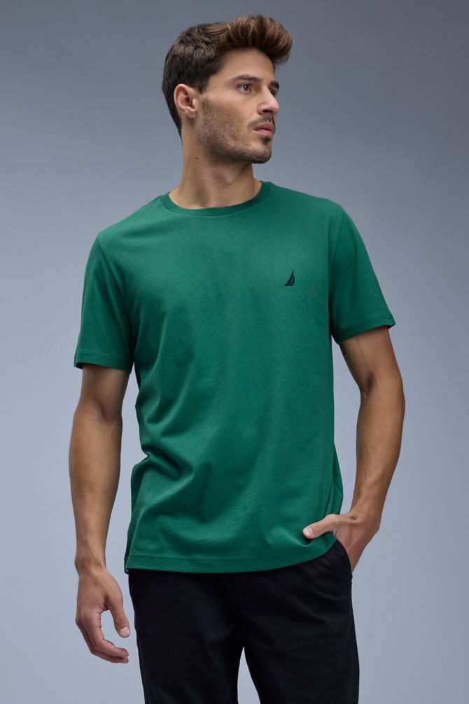 טי שירט קצרה עם לוגו Nautica רקום לגברים