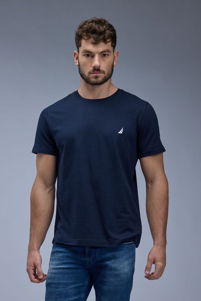 טי שירט קצרה עם לוגו Nautica רקום לגברים