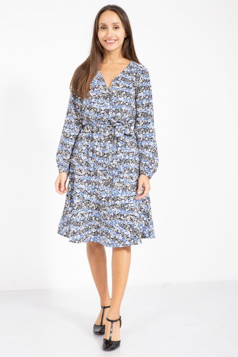 שמלת מעטפת פרחונית עם קשירה במותן