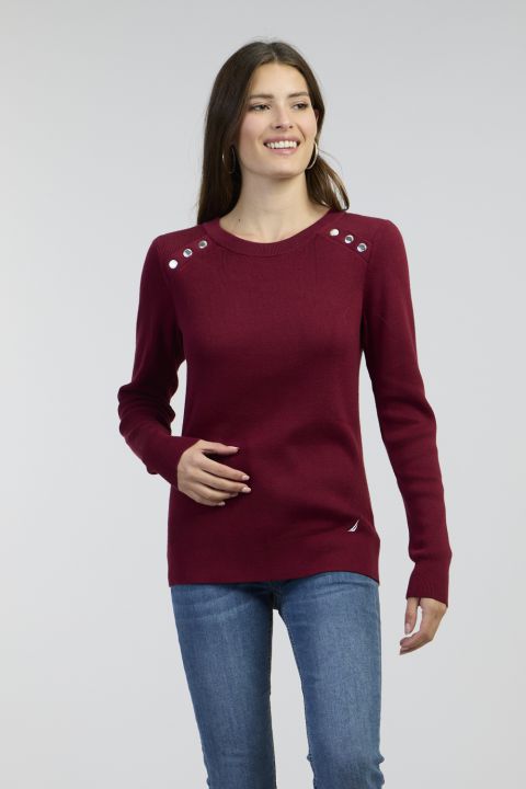 סריג צווארון עגול עם לוגו רקמה בתחתית החולצה