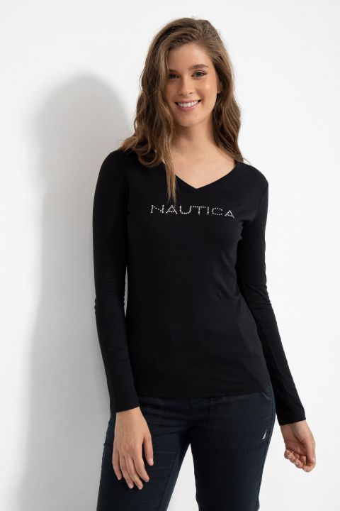 טי שירט מחשוף וי עם לוגו נאוטיקה ניטים