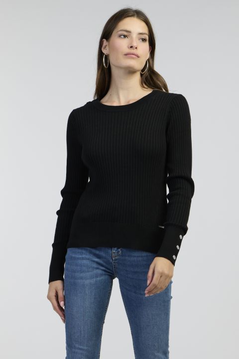 סריג בד מפוספס עם צווארון עגול לאישה