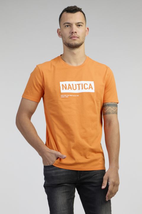 טי שירט עם לוגו בחזית, צווארון עגול ושרוולים קצרים לגבר