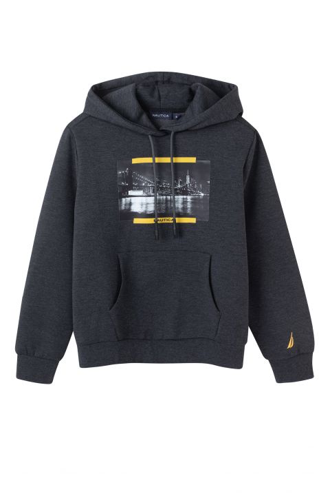 סווטשירט ”נוף ניו-יורקי” עם כובע ולוגו נאוטיקה לילדים