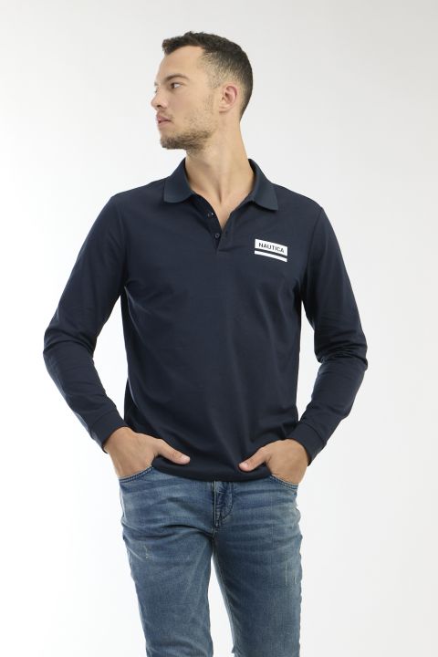 חולצת פולו שרוולים ארוכים עם לוגו מלבני קלאסי