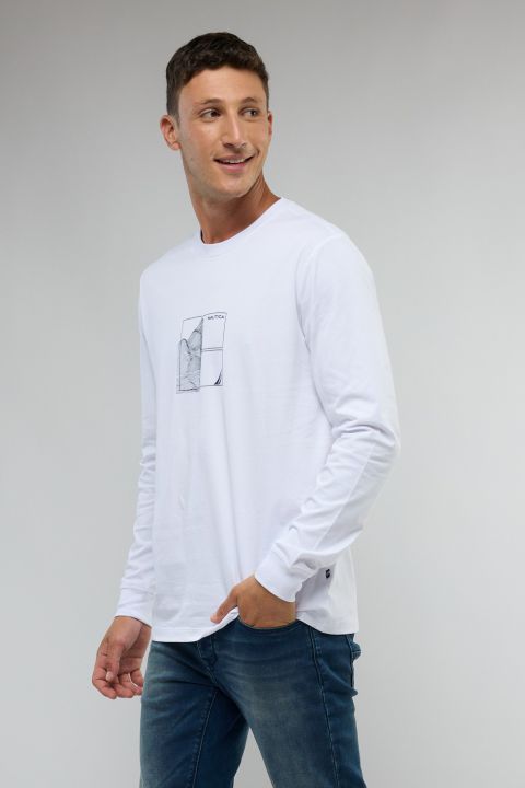 טי שירט שרוול ארוך עם הדפס לגברים