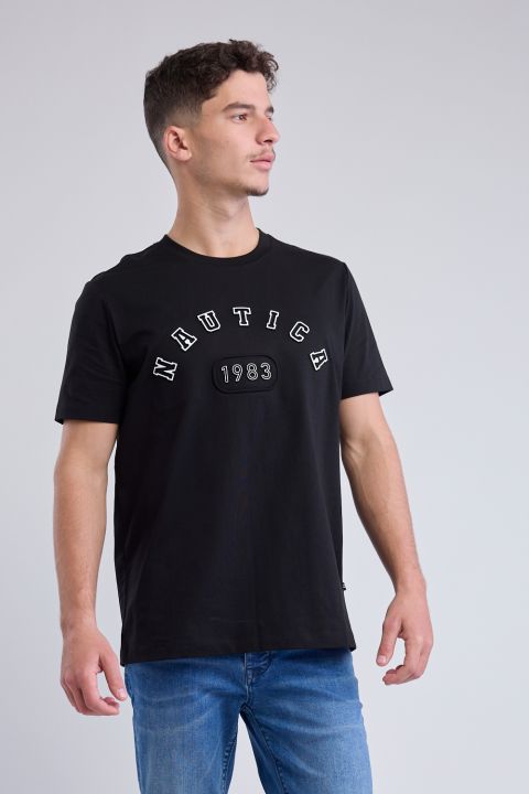 טי שירט קצרה עם כיתוב Nautica רקום לגברים