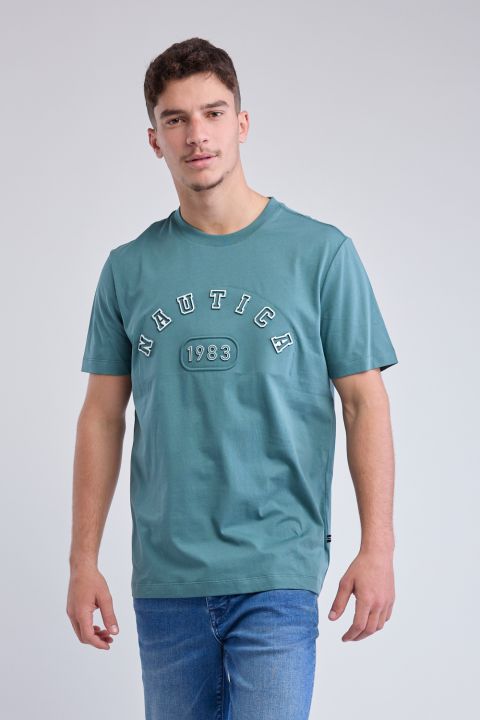 טי שירט קצרה עם כיתוב Nautica רקום לגברים