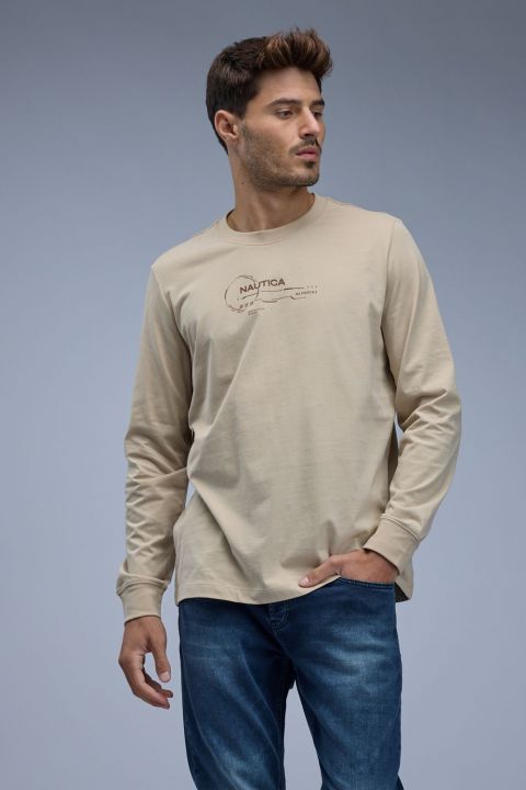 טי שירט ארוכה עם הדפס Nautica לגברים