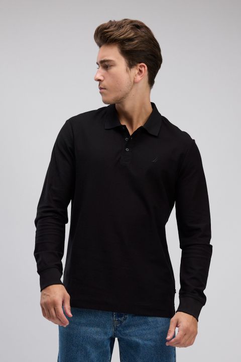 חולצת פולו ארוכה Nautica לגברים עם לוגו רקום