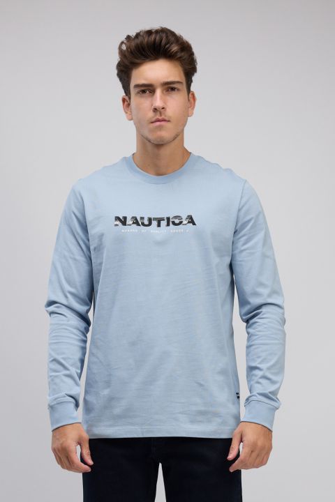 טי שירט ארוכה לגברים עם הדפס לוגו Nautica בחזה