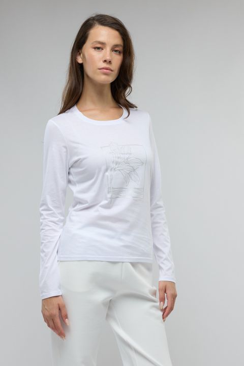 טי שירט עם צווארון עגול והדפס לנשים