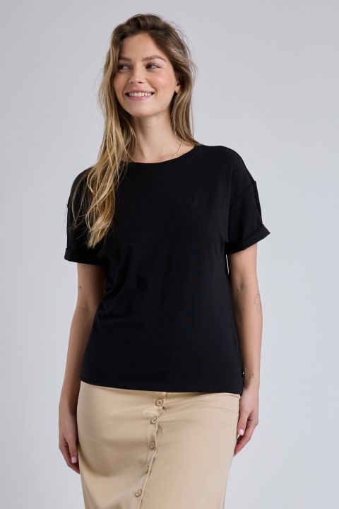 טי שירט Nautica קצרה עם קפלים בשרוול לנשים