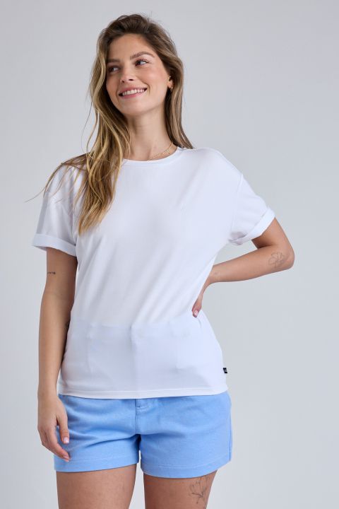 טי שירט Nautica קצרה עם קפלים בשרוול לנשים