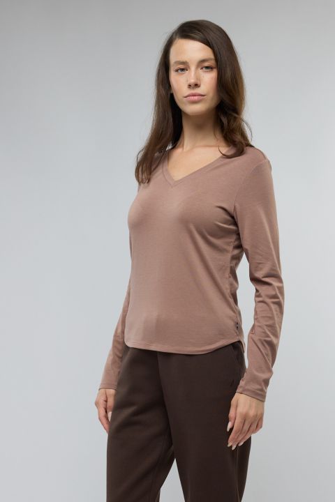 טי שירט בייסיק עם צווארון V ולוגו Nautica לנשים