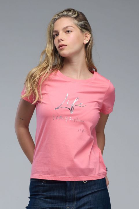 טי שירט עם שרוולים קצרים והדפס Nautica לנשים