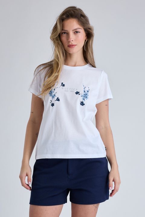 טי שירט Nautica קצרה עם הדפס פרחוני לנשים