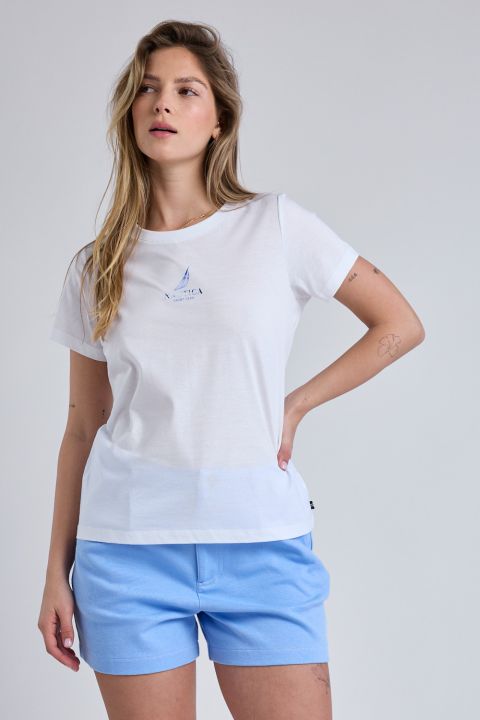 טי שירט Nautica קצרה עם הדפס מפרשית לנשים