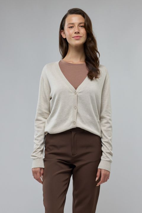 סריג קרדיגן עם כפתורים צווארון V עמוק ולוגו רקום לנשים