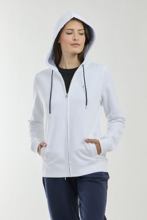 סווטשרט ספורט אלגנט לאישה עם כובע ורוכסן