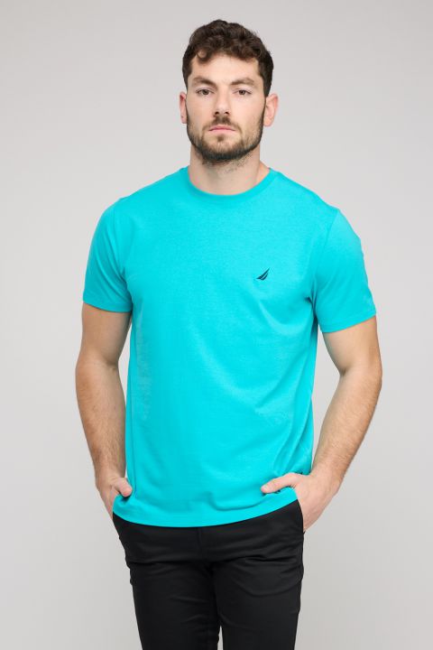 טי שירט בייסיק עם צווארון עגול ורקמת לוגו