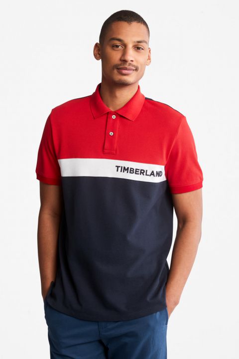 חולצת פולו בשילוב צבעים והדפס לוגו בחזית