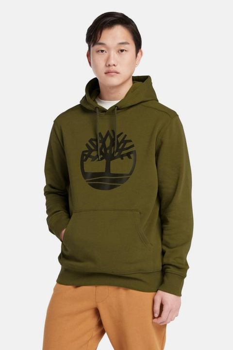 סווטשירט עם כובע קפוצ’ון והדפס לוגו עץ