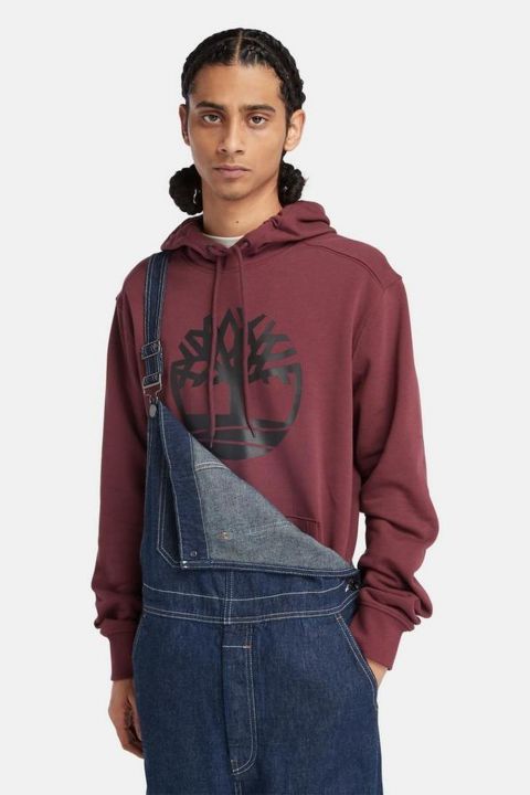 סווטשירט עם כובע קפוצ’ון והדפס לוגו עץ