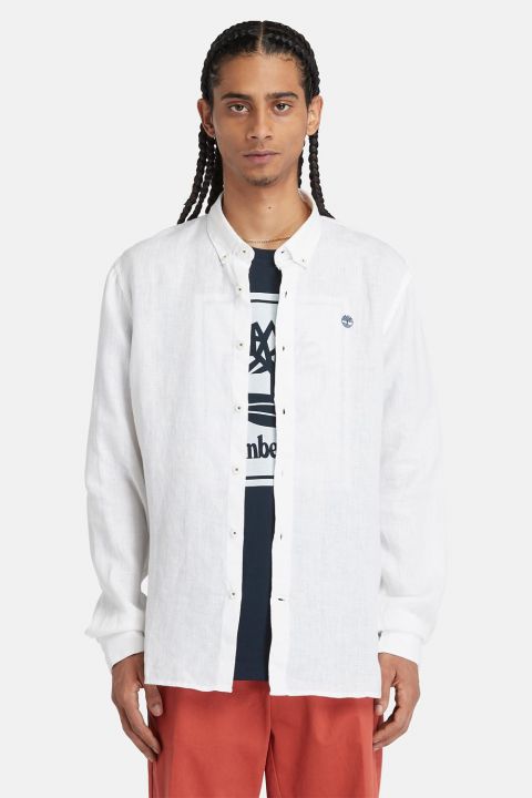 חולצת פשתן מכופתרת MILL BROOK לגברים עם לוגו רקום