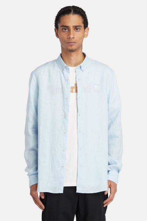 חולצת פשתן מכופתרת MILL BROOK לגברים עם לוגו רקום