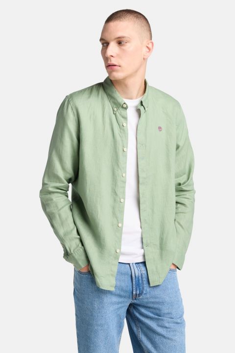 חולצת פשתן מכופתרת MILL BROOK לגברים עם לוגו רקום