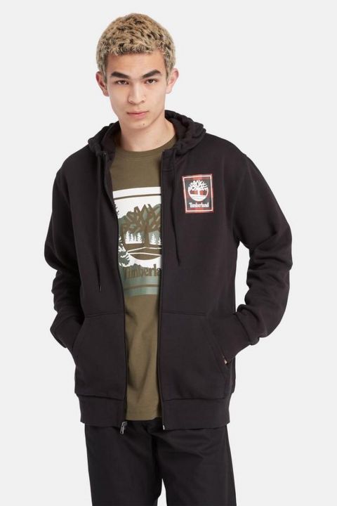 סווטשירט באפלו עם כובע ולוגו מודפס מרובע